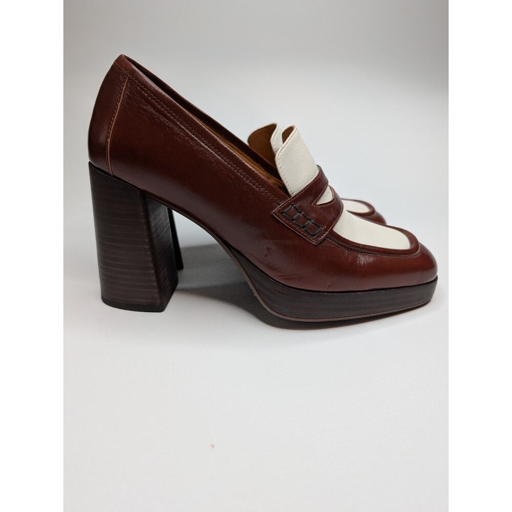 SEZANE Brown White Two Tone Leather Chunky Platform High Heel Jessie Loafers 41 - Picture 5 of 10